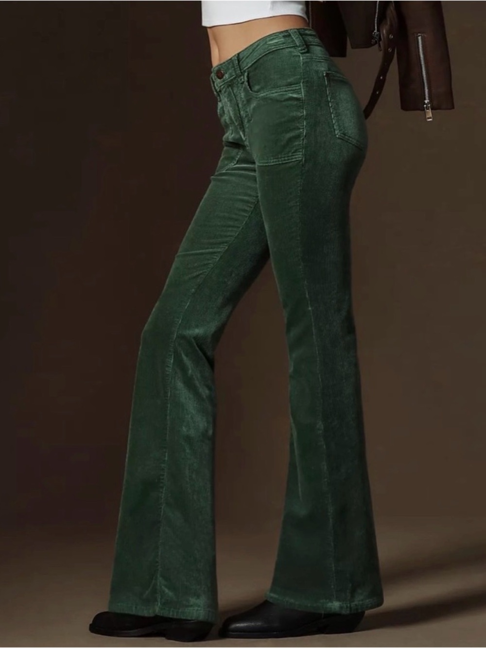 Anthropologie Pilcro The Low-Rise Icon Flare Corduroy Chop Pocket Green Size 25 - Picture 3 of 15